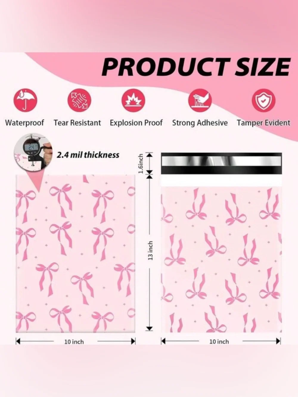 Set of 25 Pink Bow 10x13‎ Polymailers